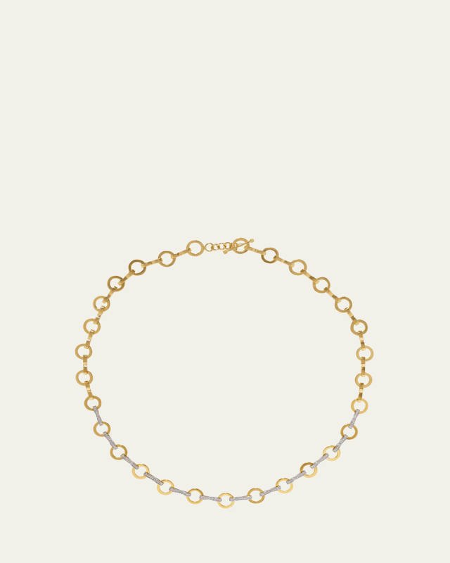 18K Yellow Gold Heavy Circle Link Pave Diamond Chain Necklace
